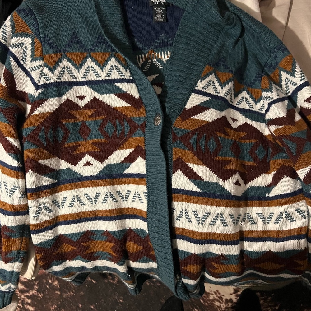Wrangler Retro Knit Sweater in Teal, Navy & Rust